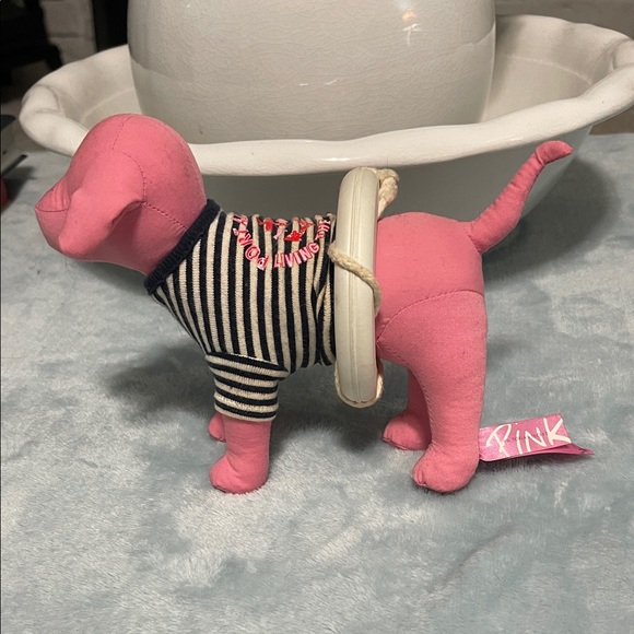 PINK Victoria's Secret Pink Dog Figurine with Striped Outfit - Picture 2 of 4